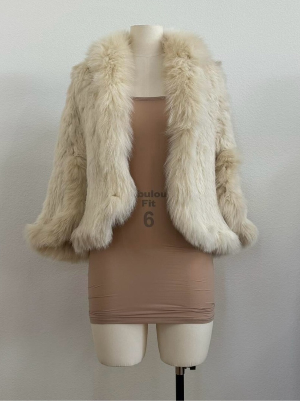 ivory rabbit fur cardigan with fox fur trim